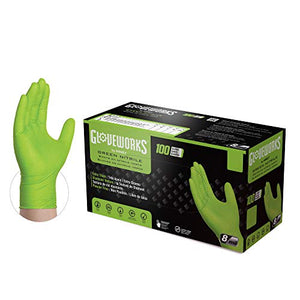 Guantes de nitrilo verde industriales de alta definición con agarre de textura de diamante en relieve, caja de 100, 8 mil, tamaño mediano, sin látex, sin polvo, texturizado, desechable, apto para alimentos, GWGN44100-BX