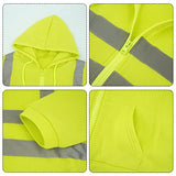 Chaquetas de construcción para hombres con capucha reflectante de alta visibilidad, ropa de trabajo de seguridad de invierno cálido con cremallera hasta el trabajo sudadera abrigo, Verde Neón, Large