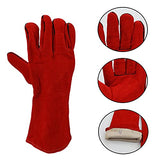 Q_TS Guantes De Soldador, Guantes De Soldadura De Protección Laboral, Guantes De Soldadura De Piel De Vaca-14 Pulgadas_Rojo