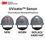 Casco de seguridad 3M SecureFit H-708SFV-UV, gris, estilo tapa ventilada con sensor Uvicator, suspensión de trinquete de difusión de presión de 4 puntos, ANSI Z87.1