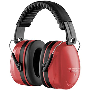 Ear Defenders - Orejeras plegables para adultos, protección auditiva, cancelación de ruido, Rojo, Regular