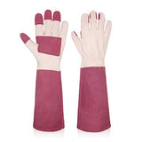 Guantes de jardín para mujeres y hombres, guantes de poda de rosa, piel de cerdo, resistencia a pinchazos, manga larga, guantes de jardín a prueba de espinas, guantes de trabajo de jardín con protección del antebrazo (M, rosa)