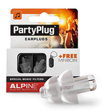 Alpine PartyPlug Tapones para los oídos para Fiestas, festivales de música y conciertos - Gran calidad musical - Cómodo material hipoalergénico + Contenedor llavero - Tapones reutilizables - Transparente