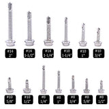 Hilitchi 295 piezas #8 / #10 / #14 cabeza hexagonal de acero inoxidable autoperforante Tornillos Tek con punta de taladro (tamaño 1/2 a 2 pulgadas dentro de caja de plástico)