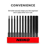 NEIKO 01147A Hex Allen Power Bit Set, 11-Piece SAE Sizes 1/16 to 5/16 | Magnetic Hex Head Bits | 3 Quick Release Shanks | Premium S2 Steel | Compatible with Power Drills and Impact Drivers