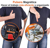 Hisemy Pulsera magnética,Pulsera de herramientas para hombre,Pulsera magnética para sujetar tornillos,con 15 imanes fuertes para sujetar tornillos, clavos y brocas – herramienta magnética regalo para carpinteros