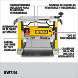 DEWALT Cepillo Canteador de 12 1/2 Pulgadas (317mm) con Motor de 2000W con Sistema de 3 Cuchillas y Velocidad de 10000RPM DW734