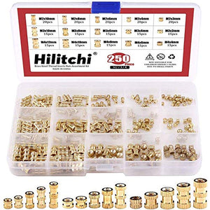 Hilitchi 250 piezas M2/M3/M4 rosca hembra de latón moleteado insertos roscados insertos insertados surtidos Kit surtido