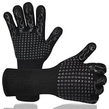 Nasjac Guantes de Barbacoa, Guantes Asador de Parrilla para Horno 1472 ℉de Silicona Guantes Cocina Aislamiento Térmico Resistente a Altas Temperaturas Antideslizantes para Cocción, Horneado, Soldadura, Corte, 13 Pulgadas (Negro)