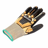 AmazonCommercial Guantes de nitrilo de espuma y seda dorada 13G con protección contra impactos (naranja/negro), talla M, 1 par