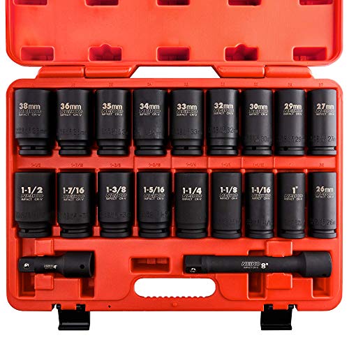 NEIKO 02347A 3/4-Inch Drive Socket Set, Master 20-Piece SAE and Metric Socket Set, SAE 1