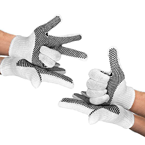 PUREVACY Paquete De 24 Guantes De Punto De Cuerda De 10 Pulgadas (25.4 cm) Con Puntos De Un Solo Lado. Algodón Blanco De Seguridad Para Hombres Y Mujeres. Agarre De Mano De Protección Con Revestimiento De PVC Negro Para Jardinería, 12 Pares