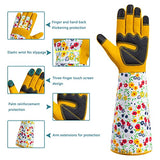 Isilila Guantes largos de jardinería para mujer, guantes de poda de rosas de alta calidad, guantes de jardín a prueba de espinas con protección del antebrazo, guantes de trabajo transpirables con pantalla táctil