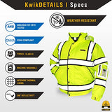 KwikSafety Marshal Bomber - Chaqueta de seguridad clase 3 de alta visibilidad, resistente al agua, ANSI OSHA, color amarillo, mediano a XXL, Amarillo, Large