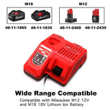 Lilocaja Cargador de batería multivoltaje M12 y M18 de repuesto para Milwaukee Rapid Charger 48-59-1812, compatible con Milwaukee M12 12V y M18 18V batería de iones de litio 48-11-2420 48-11-2401 48-11-1840