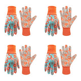 HANDLANDY Guantes de jardín de algodón para mujer, 4 pares de guantes de jardinería suaves con puntos de PVC, guantes de trabajo florales para patio (L, naranja)