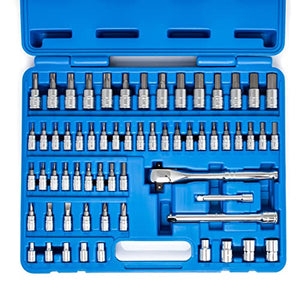 NEIKO 01146A Premium Master Combination Bit Socket Wrench Set | 62 Piece | SAE and MM | 1/4" and 3/8” Drive | Ratchet and Extensions | Torx | Hex | E-Torx | Screwdriver | S2 Steel Bits | Cr-V Sockets