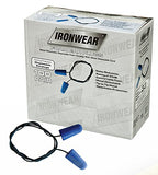 IRONWEAR 1710 desechables metal Detectable 33-decibel PU Tapones de Espuma, con cordón de seguridad PE, Azul, caja de 100 pares