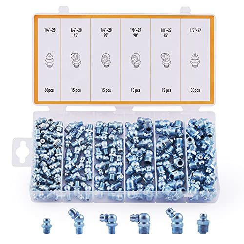 ZELCAN Grease Fittings Kit, 150pc SAE Hydraulic Grease Zerk Assortment: 1/4