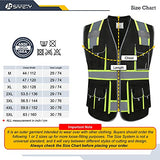 JKSafety Chaleco de seguridad negro con cierre frontal de alta visibilidad con 10 bolsillos | Cuello acolchado | Cintas de alta visibilidad con tiras amarillas neón extendidas | Cumple con las normas ANSI/ISEA (L, 89-negro)