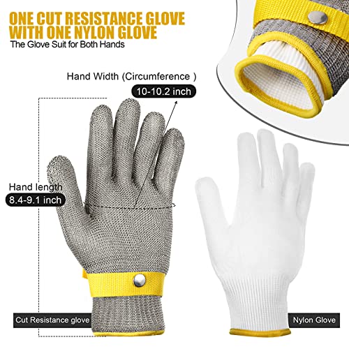 2 guantes resistentes al corte de nivel 9, guantes de acero inoxidable a  prueba de cortes con 2 guantes de nailon para carnicero de ostras