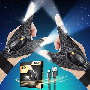 Guantes de linterna LED recargables, regalos para hombres, regalos de Navidad, regalos de cumpleaños, gadgets geniales para papá, marido, mujeres, mamá, luces manos libres para pesca nocturna, reparación, barbacoa, correr, acampar