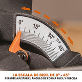 Ingletadora Evolution Power Tools R185SMS+ con corte multimaterial, bisel de 45 grados, inglete de 50 grados, guía de 210 mm, hoja incluida corta madera, plástico, metal y más (1500 W, 230 V, 185 mm)