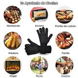 Nasjac Guantes de Barbacoa, Guantes Asador de Parrilla para Horno 1472 ℉de Silicona Guantes Cocina Aislamiento Térmico Resistente a Altas Temperaturas Antideslizantes para Cocción, Horneado, Soldadura, Corte, 13 Pulgadas (Negro)