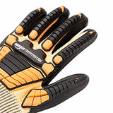 AmazonCommercial Guantes de nitrilo de espuma y seda dorada 13G con protección contra impactos (naranja/negro), talla M, 1 par