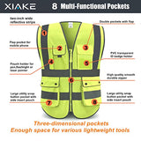 XIAKE SAFETY - Chaleco de seguridad de alta visibilidad clase 2 con bolsillos y cierre, norma ANSI/ISEA amarillo