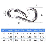 8 mosquetones de acero con mosquetón, llavero de enlace rápido resistente, gancho de metal para correa de perro, campamento al aire libre, columpio, hamaca, senderismo (M6,60 mm, puede contener 300 libras)