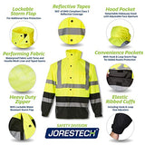 JORESTECH Chaqueta impermeable de alta visibilidad ANSI/ISEA 107-2015 Clase 3 Nivel 2 Amarillo/Negro JK-03-YLBK (S)