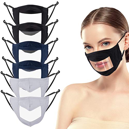 6 cubrebocas antivaho con ventana transparente, protector bucal de algodón, antipolvo, reutilizable, unisex, protección facial al aire libre, expresión visible para personas sordas y con problemas de audición