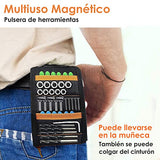 Hisemy Pulsera magnética,Pulsera de herramientas para hombre,Pulsera magnética para sujetar tornillos,con 15 imanes fuertes para sujetar tornillos, clavos y brocas – herramienta magnética regalo para carpinteros