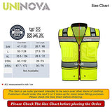 UNINOVA - Chaleco de seguridad reflectante de alta visibilidad con bolsillos y cremallera, chaleco de seguridad de malla clase 2, chaleco de trabajo de construcción, chaleco de seguridad para hombres y mujeres (amarillo neón, 2X-3X)