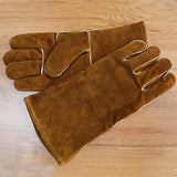 Guantes de soldadura resistentes al calor, guantes de parrilla para horno de soldador, guantes para estufa de chimenea, color marrón - 35,5 cm