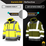 KwikSafety Agent y Galaxy SoftShell Chaqueta de seguridad clase 3 de alta visibilidad estándar y patrón premium | S a 3XL, Galaxy - Ribete reflectante de alta calidad y bolsillo para brazo de identificación, 1 unidad, Large