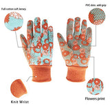 HANDLANDY Guantes de jardín de algodón para mujer, 4 pares de guantes de jardinería suaves con puntos de PVC, guantes de trabajo florales para patio (L, naranja)