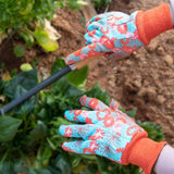 HANDLANDY Guantes de jardín de algodón para mujer, 4 pares de guantes de jardinería suaves con puntos de PVC, guantes de trabajo florales para patio (L, naranja)