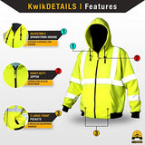 kwiksafety Clase 3 ANSI reflectante de alta visibilidad sudadera con capucha de manga larga para Seguridad Sudadera, Heavy Duty con forro polar capucha cierre aislante, dos bolsillos laterales, ANSI/Isea 107 – 2010 Nivel 3, Amarillo, Amarillo