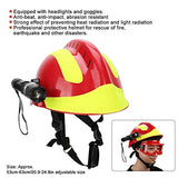 Casco duro, casco de seguridad de rescate profesional, protección contra incendios antiimpacto, casco duro con faro y gafas (rojo)