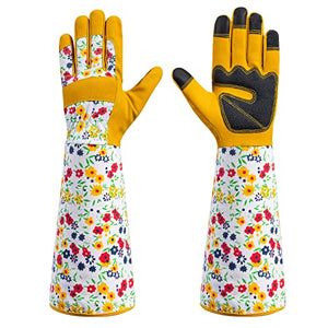 Isilila Guantes largos de jardinería para mujer, guantes de poda de rosas de alta calidad, guantes de jardín a prueba de espinas con protección del antebrazo, guantes de trabajo transpirables con pantalla táctil