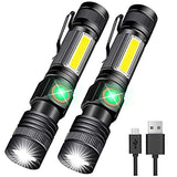 Hoxida Linterna recargable USB (batería incluida), linterna LED magnética, linterna táctica LED súper brillante con luz lateral de mazorca, impermeable, con zoom, la mejor linterna para camping, emergencia