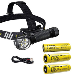 Nitecore HC35 - Linterna frontal LED recargable, 4 x CREE XP-G3 S3 con 2 x NL2150HPR y NL2140 baterías recargables de iones de litio