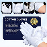 CHARMICS 5 pares de guantes de algodón blanco para manos secas, guantes hidratantes durante la noche, guantes de eccema de 23 cm / 9 pulgadas, guantes de spa lavables, guantes blancos premium para mujeres y hombres