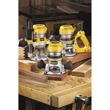 Dewalt DW618PKB 2-1/4 caballos de fuerza EVS Combinación de rebajadora de base fija y base ajustable con velocidad electrónica variable, inicio suave