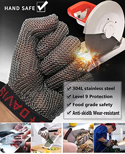  Guantes anticortes resistentes al corte 304L de malla de acero  inoxidable para cocina, carnicero, guantes de seguridad de corte (tamaño:  grande) : Herramientas y Mejoras del Hogar