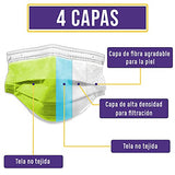 Mascarilla Desechable de 4 Capas, Ultra Suave, Máscara Protectora y Transpirable, Paquete de 50 Unidades para Uso Diario Fabricada en Estados Unidos (Verde Kiwi)