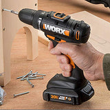 WORX WX911L Kit de herramientas eléctricas combinadas de 20 voltios con taladro eléctrico de 3/8 pulgadas, controlador de impacto de 1/4 pulgadas, sierra AXIS y 2 baterías recargables de iones de litio