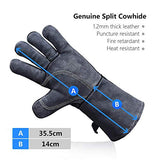 Guantes de soldadura de forja resistentes al calor de 144 pulgadas de cuero vacuno – manga larga y forro de parrilla aislado para soldador Tig/Mig/Barbacoa/Huevo Verde/Estufa Gris